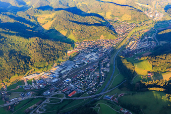 View of the town in the Kinzig Valley from the east in Hausach in the state Baden-Wuerttemberg, Germany