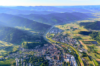 Course of the Kinzig river to the southeast in the district Einach in Gengenbach in the state Baden-Wuerttemberg, Germany