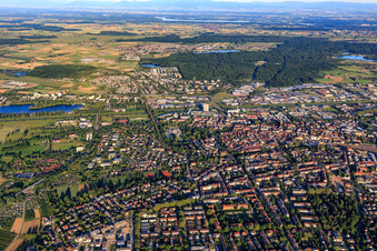 Aerial view of City overview from the east in Offenburg in the state Baden-Wuerttemberg, Germany