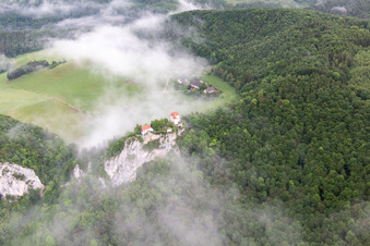 Aerial view of Bronnen Castle in Fridingen an der Donau in the state Baden-Wuerttemberg, Germany