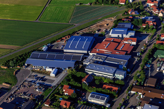 Oblique view of Im Gereut industrial estate with WWS Metallformen GmbH, HGGS LaserCUT GmbH & Co. KG in Hatzenbühl in the state Rhineland-Palatinate, Germany