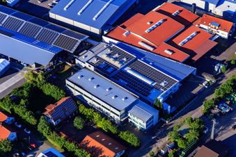 Im Gereut industrial estate with WWS Metallformen GmbH, HGGS LaserCUT GmbH & Co. KG in Hatzenbühl in the state Rhineland-Palatinate, Germany from above