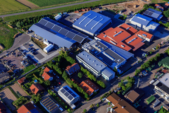 Im Gereut industrial estate with WWS Metallformen GmbH, HGGS LaserCUT GmbH & Co. KG in Hatzenbühl in the state Rhineland-Palatinate, Germany out of the air