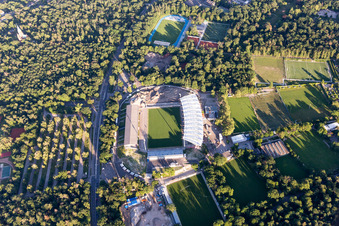 Aerial photograpy of KSC Wildparkstadion, construction site in the district Innenstadt-Ost in Karlsruhe in the state Baden-Wuerttemberg, Germany