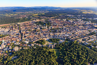 Aerial view of City overview from the north with castle garden, castle and castle square Karlsruhe at the circle in the district Innenstadt-West in Karlsruhe in the state Baden-Wuerttemberg, Germany
