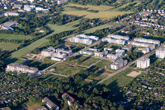 Aerial view of Technology Park in the district Rintheim in Karlsruhe in the state Baden-Wuerttemberg, Germany