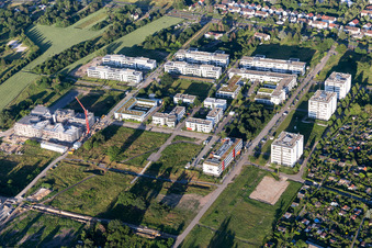 Oblique view of Technology Park in the district Rintheim in Karlsruhe in the state Baden-Wuerttemberg, Germany