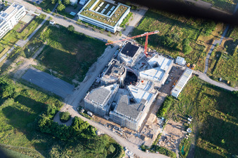 Construction site of the LTC - Linder Technology Campus in Wilhelm-Schickard-Straße in the Technology Park Karlsruhe in the district Rintheim in Karlsruhe in the state Baden-Wuerttemberg, Germany from the plane