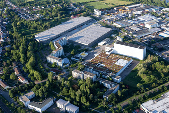Industrial and commercial area Pfizerstrasse with Intel Deutschland GmbH, Simon Hegele Gesellschaft fuer Logistik and Service mbH, Bandesamt fuer Migration and Fluechtlinge - BAMF Karlsruhe and Pfizer Deutschland GmbH in Karlsruhe in the state Baden-Wurttemberg, Germany