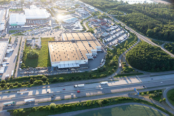Building complex and grounds of the logistics center von Simon Hegele Gesellschaft fuer Logistik and Service mbH in Karlsdorf-Neuthard in the state Baden-Wurttemberg, Germany