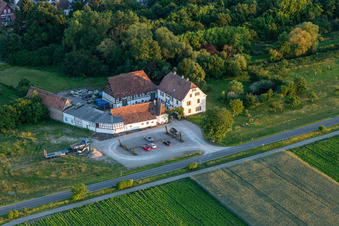 Aerial view of Gehrlein's Old Mill in Hatzenbühl in the state Rhineland-Palatinate, Germany