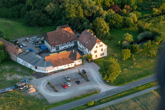 Oblique view of Gehrlein's Old Mill in Hatzenbühl in the state Rhineland-Palatinate, Germany