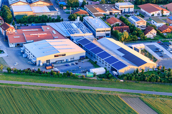Im Gereut industrial estate with WWS Metallformen GmbH, HGGS LaserCUT GmbH & Co. KG in Hatzenbühl in the state Rhineland-Palatinate, Germany from a drone