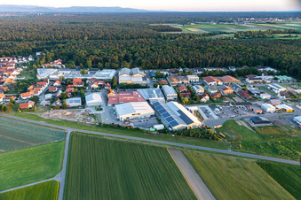 Aerial view of Industrial estate and company settlement Im Gereut with WWS Metallformen GmbH and HGGS LaserCUT GmbH & Co. KG in Hatzenbuehl in the state Rhineland-Palatinate