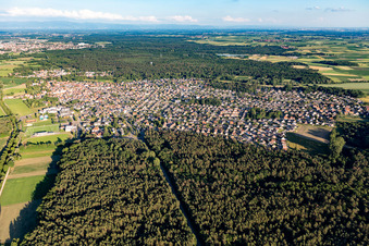 Aerial view of Schweighouse-sur-Moder in the state Bas-Rhin, France