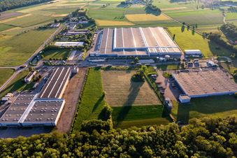 Aerial view of Buildings and production halls on the vehicle construction site Daimler AG in Hatten in Grand Est, France