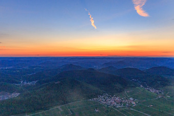 Sunset at the edge of the Haardt Mountains in the Palatinate Forest in Eschbach in the state Rhineland-Palatinate, Germany