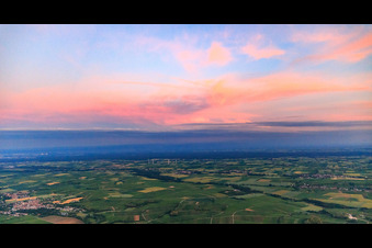 Evening atmosphere between the Klingbach and Horbach valleys from the west in the district Klingen in Heuchelheim-Klingen in the state Rhineland-Palatinate, Germany