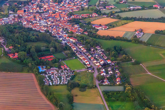 Camping and sports fields in the evening in the district Ingenheim in Billigheim-Ingenheim in the state Rhineland-Palatinate, Germany