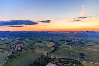 Haardrand of the Palatinate Forest after sunset from the west in Niederhorbach in the state Rhineland-Palatinate, Germany
