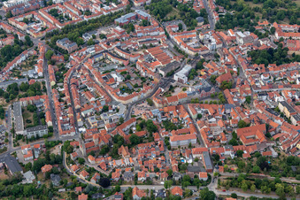 City view on down town Unterm Markt in Arnstadt in the state Thuringia, Germany