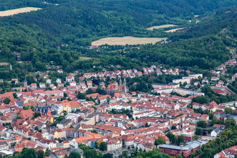 Aerial view of Old town with Church of Our Lady from the east in Arnstadt in the state Thuringia, Germany