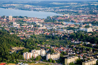 Aerial view of Town View of the streets and houses of the residential areas in the district Fuerstenberg in Konstanz in the state Baden-Wurttemberg, Germany