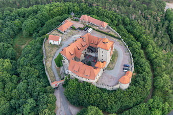 Aerial photograpy of Wachsenburg Castle in the district Holzhausen in Amt Wachsenburg in the state Thuringia, Germany