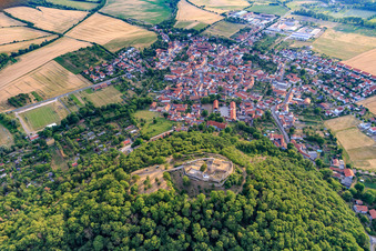 Aerial photograpy of Mühlburg Castle Ruins in the district Mühlberg in Drei Gleichen in the state Thuringia, Germany