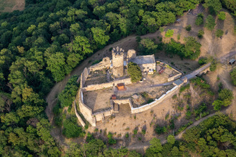 Oblique view of Ruins and vestiges of the former castle and fortress Muehlburg in the district Muehlberg in Drei Gleichen in the state Thuringia, Germany