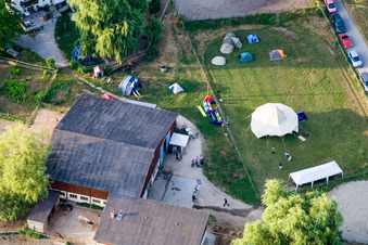 Bird's eye view of Reithof Trab eV therapeutic riding on Lake Constance in the district Wollmatingen in Konstanz in the state Baden-Wuerttemberg, Germany