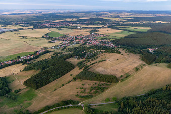 Aerial view of View of the town from the west in the district Gräfenhain in Ohrdruf in the state Thuringia, Germany