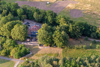 Aerial view of Lakeside restaurant "Am Kap in Prenzlau in the state Brandenburg, Germany
