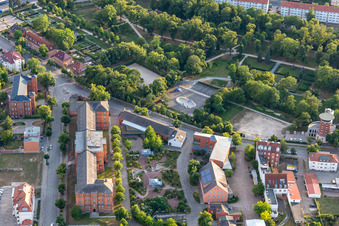 Aerial view of Municipal administration of the Uckermark district in Prenzlau in the state Brandenburg, Germany