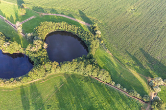 Two round ponds in the field in the district Röpersdorf in Nordwestuckermark in the state Brandenburg, Germany