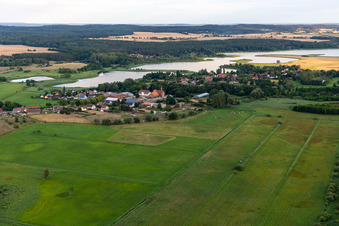 Village view from the north at Oberuckersee in the district Potzlow in Oberuckersee in the state Brandenburg, Germany
