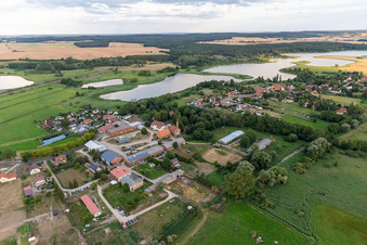 Aerial view of Village view from the northwest at Lake Lanke in the district Seehausen in Oberuckersee in the state Brandenburg, Germany