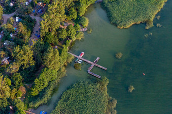 House boat berths and moorings on the shore area of Conping on Oberuckersee in the district Warnitz in Oberuckersee in the state Brandenburg, Germany
