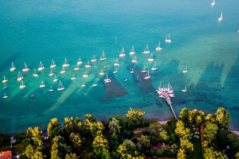 Pleasure boat marina with docks and moorings on the shore area of Lake of Constance in the district Litzelstetten in Konstanz in the state Baden-Wurttemberg, Germany