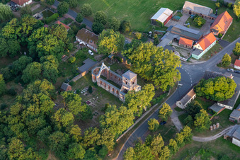 Aerial view of Ruin of the church building of in Flieth-Stegelitz in the state Brandenburg, Germany