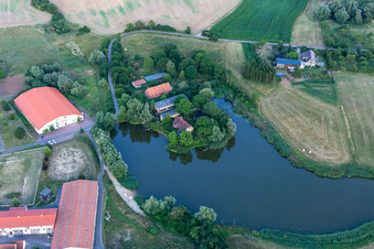 Aerial view of Herrenstein Castle, Spooky Adventure Land in the district Gerswalder Siedlung in Gerswalde in the state Brandenburg, Germany