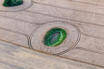 Aerial photograpy of Round structure from glacier remain on a field in Gerswalde in the state Brandenburg, Germany