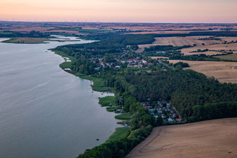 Aerial photograpy of Camping on the banks of the Oberuckersee from the south in the district Warnitz in Oberuckersee in the state Brandenburg, Germany