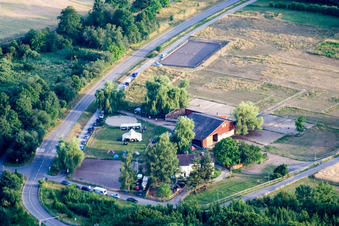 Aerial photograpy of Reithof Trab eV therapeutic riding on Lake Constance in the district Wollmatingen in Konstanz in the state Baden-Wuerttemberg, Germany