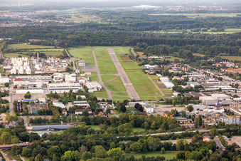 Runway with tarmac terrain of airfield Speyer Ludwigshafen GmbH in Speyer in the state Rhineland-Palatinate, Germany