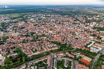 Aerial view of City overview from the north in Speyer in the state Rhineland-Palatinate, Germany