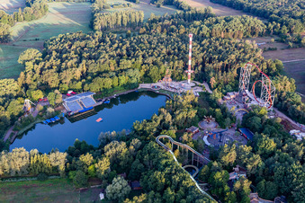 Aerial view of Leisure Centre - Amusement Park " Holiday Park " in Hassloch in the state Rhineland-Palatinate, Germany