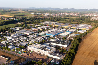 Aerial view of Industrial and commercial area Landau Ost with Michelin Tires and APL Automobil-Prueftechnik Landau GmbH in Landau in der Pfalz in the state Rhineland-Palatinate, Germany