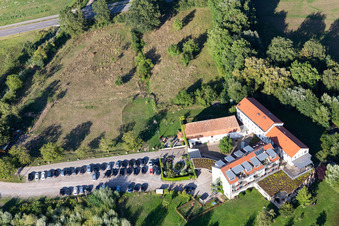Aerial photograpy of Zeiskamer Mill in Zeiskam in the state Rhineland-Palatinate, Germany