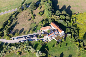 Aerial photograpy of Complex of the hotel building Zeiskamer Muehle in Zeiskam in the state Rhineland-Palatinate, Germany